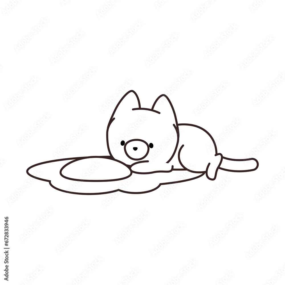 Naklejka premium Cute kawaii kitten with egg coloring page
