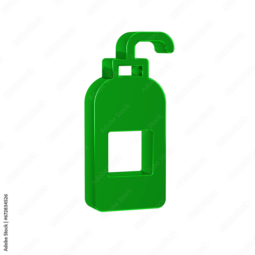 Green Bottle of liquid antibacterial soap with dispenser icon isolated on transparent background. Antiseptic. Disinfection, hygiene, skin care.