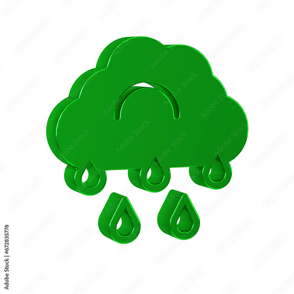 Green Cloud with rain icon isolated on transparent background. Rain cloud precipitation with rain drops. Green Cloud with rain icon isolated on transparent background. Rain cloud precipitation with rain drops.