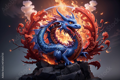 The dragon's fire embodies the fusion of Japanese heritage and the elemental force of fire