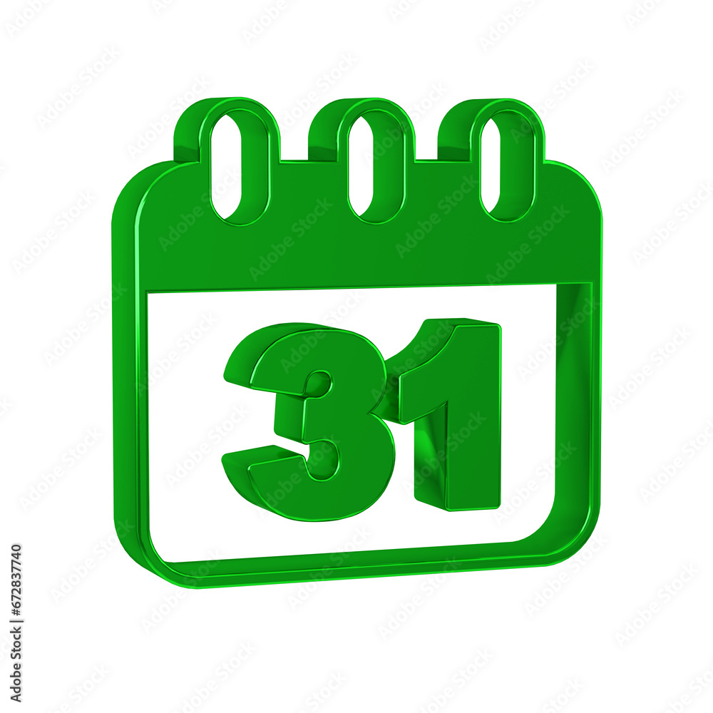 Green Calendar with Halloween date 31 october icon isolated on transparent background. Happy Halloween party.