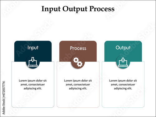 Input, Process. Output. Infographic template with icons