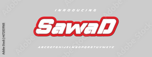 Sawad modern alphabet. Dropped stunning font, type for futuristic logo, headline, creative lettering and maxi typography. Minimal style letters with yellow spot. Vector typographic design