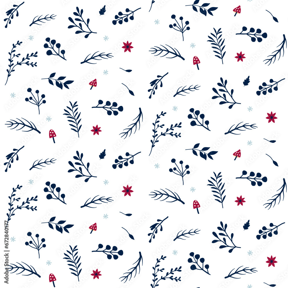 Winter snowflakes and florals, navy blue Winter snowflakes and florals, navy blue