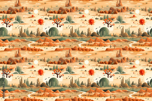 seamless pattern of beautiful landscapes of charming places