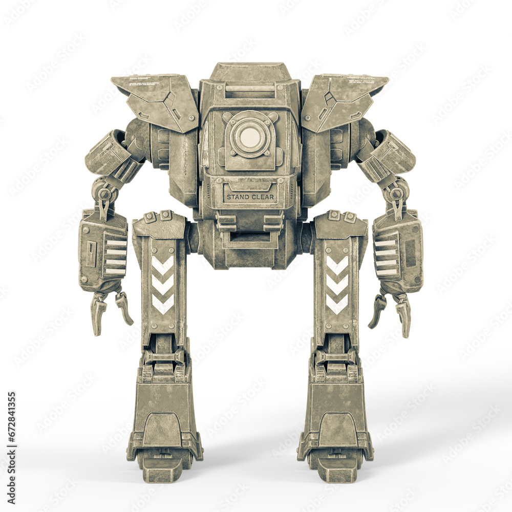 Naklejka premium mega mech is standing up in rear view