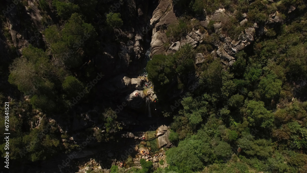 Top View of Arado Cascade in Natural Park of Geres, Portugal at summer day