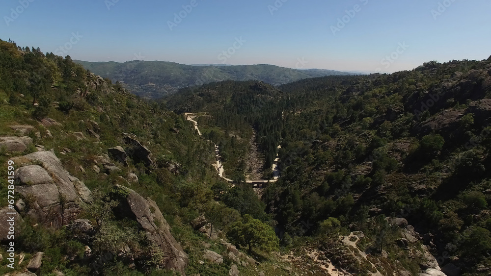 Beautiful Nature Landscape in Natural Park of Gerês in Portugal Aerial Shot