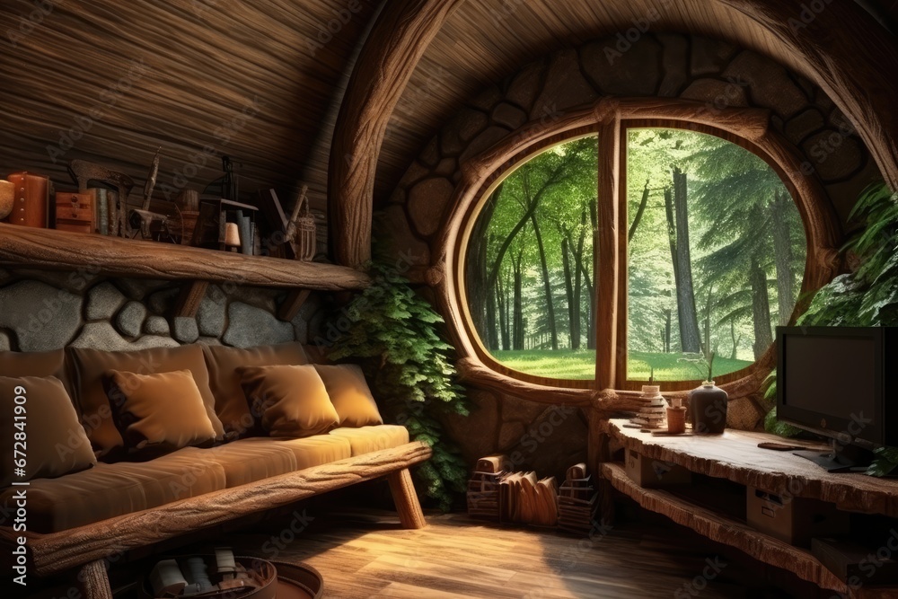 Interior Of Hobbit House In Forest Hut Interior Of Hobbit House In Forest Hut