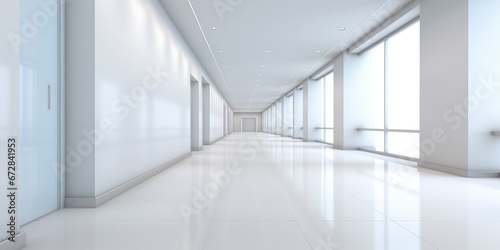 Long Office Corridor With Defocused Room Background For Presentations