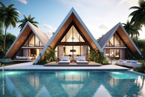 Luxury Tropical Villa With Angular Design And Pool © Anastasiia