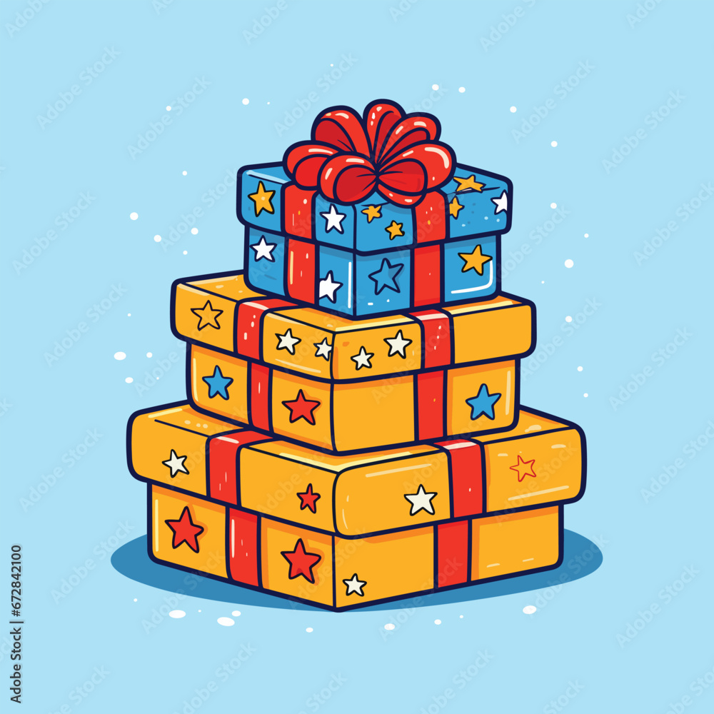 Happy New Year and Merry Christmas, birthday cartoon gift boxes Vector