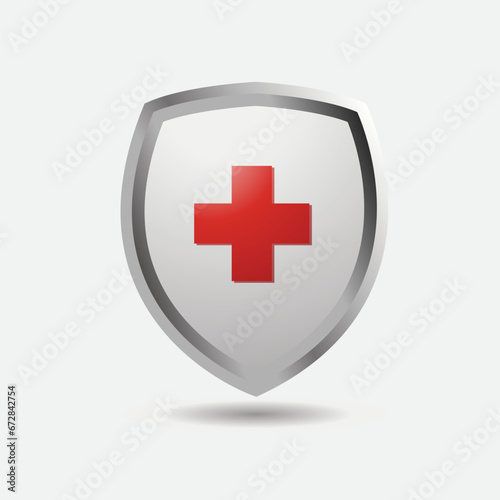 Shield Shape with Silver Gradient. Sheild security and guarantee symbol vector design element photo