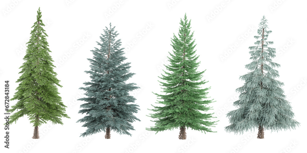 Jungle Fir,Spruce,Pine trees shapes cutout 3d render set