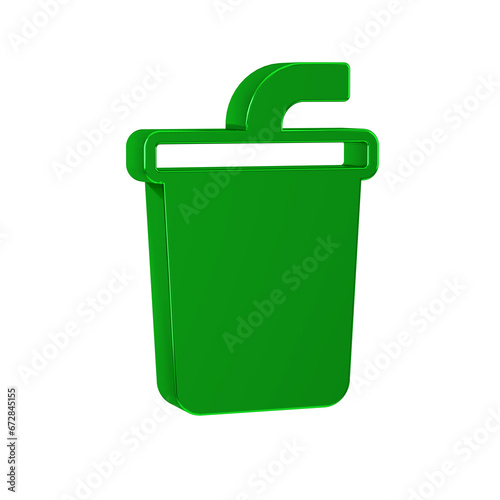 Green Paper glass with drinking straw and water icon isolated on transparent background. Soda drink glass. Fresh cold beverage symbol.