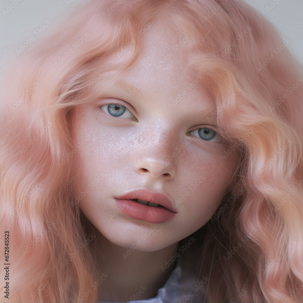 Portrait of a little girl with pink hair

