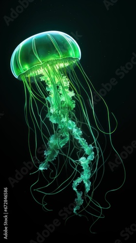 Green Glowing Neon Jellyfish © Sohaib q