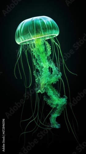 Green Glowing Neon Jellyfish © Sohaib q