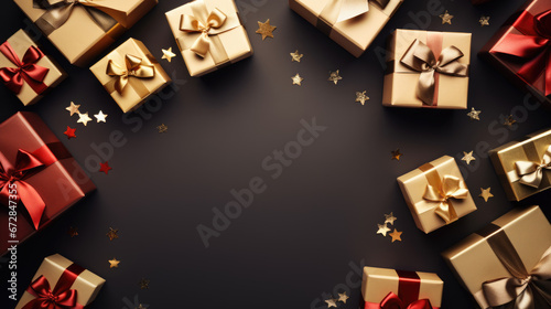 Various luxuriously wrapped gift boxes adorned with shimmering golden and silver bows © MP Studio