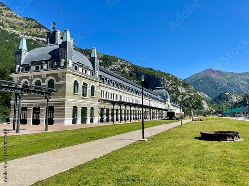 Majestic Canfranc International railway station in the Spanish Pyrenees