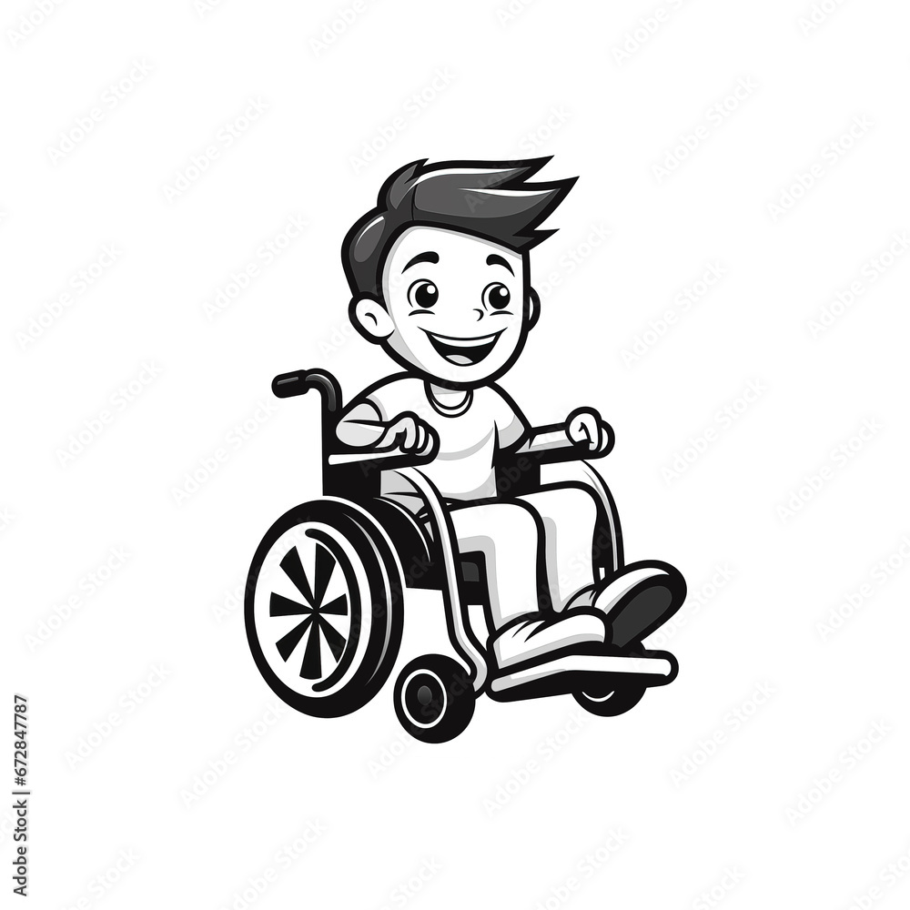 child disability wheelchair boy run, cartoon