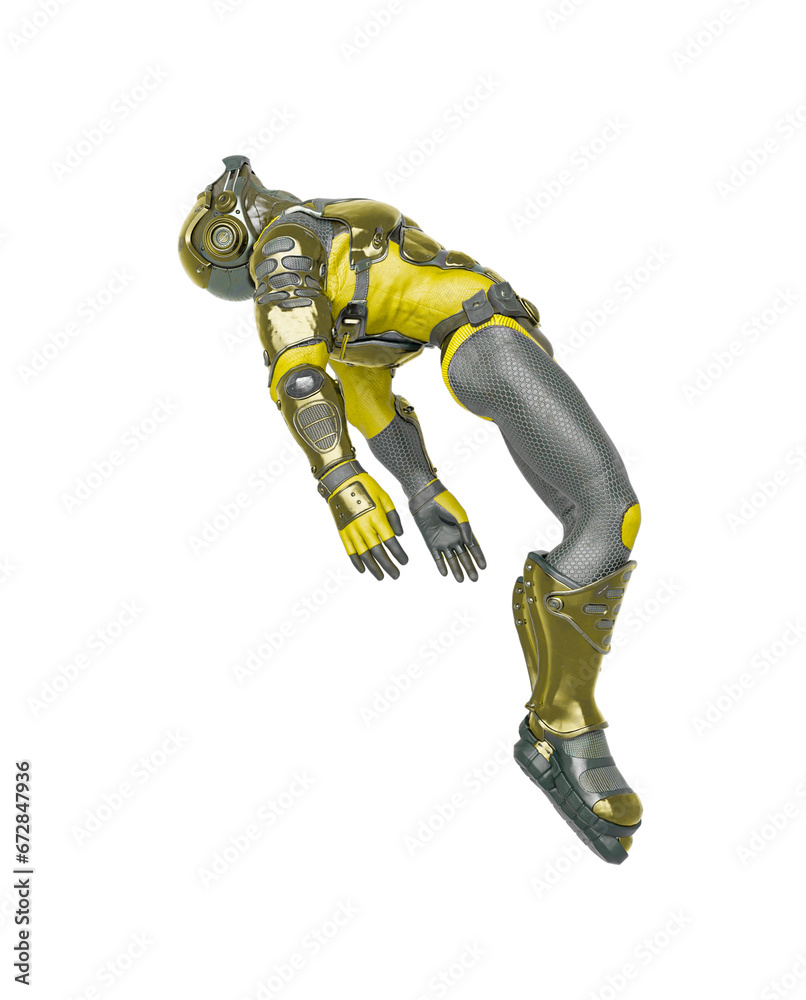 futuristic astronaut is floating and being abducted in white background futuristic astronaut is floating and being abducted in white background