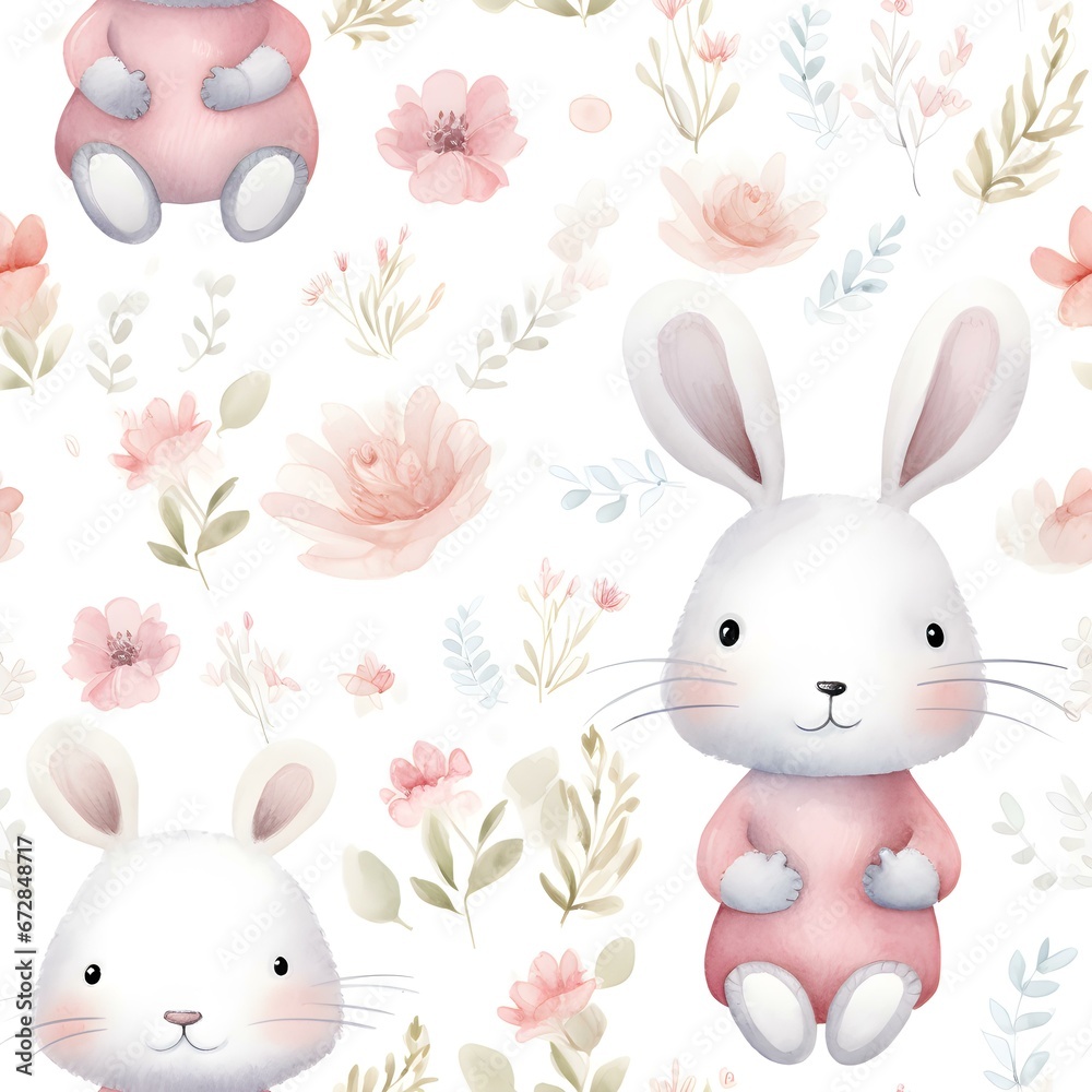 Obraz premium Rabbit Watercolor Pattern