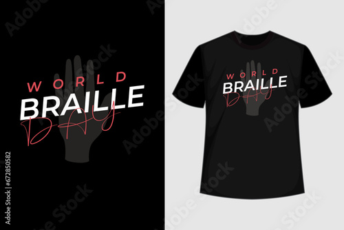 World Braille Day. Slogan World braille day, blind. World Braille Day with Hand fingering letters. t shirt logo for the annual celebration of World Braille Day (January 4), T-shirt design .black