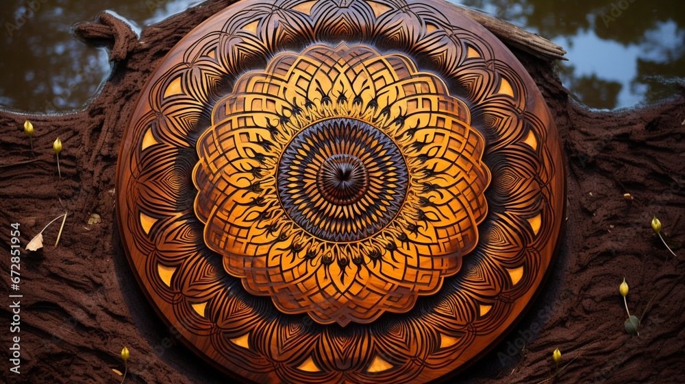 A mandala adorned with patterns like the growth rings of a tree, a reflection of nature's eternal cycles.