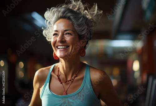 Portrait of smiling mature woman standing in gym © familymedia