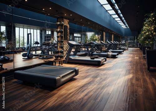 Modern exercise area with treadmills