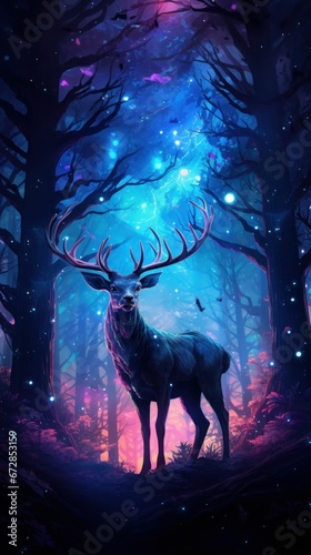 Beautiful Deer Lost at Night in Forest