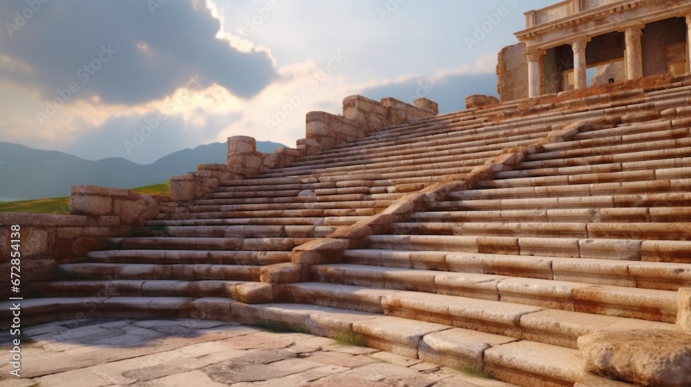 Theatre stairs of the ancient city of Hierapolis.Generative AI