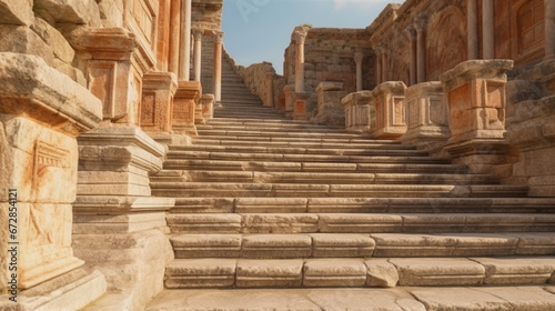 Fotografie, Obraz Theatre stairs of the ancient city of Hierapolis.Generative AI