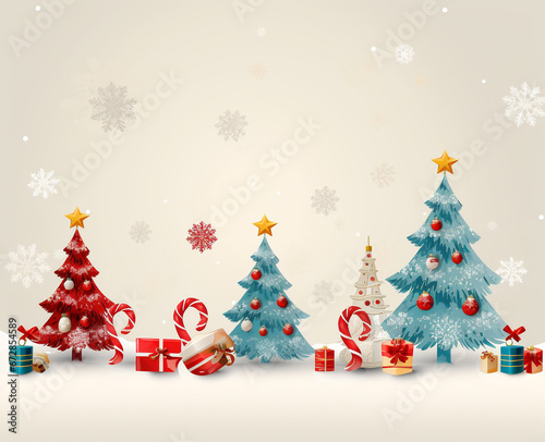 Bright Christmas frame of spruce, red & gold christmas decorations on white background. Copy space. Winter holidays, New Year