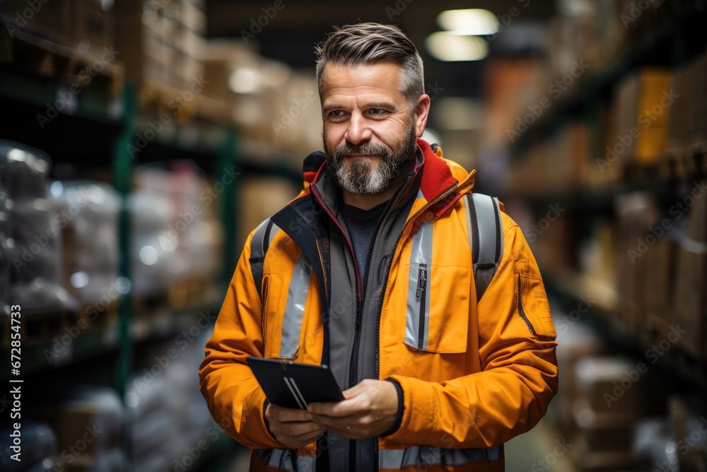 A professional worker working in a warehouse