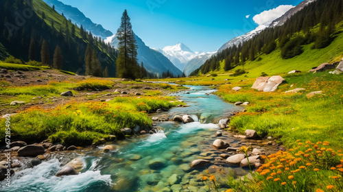 beautiful nature scenes, river and mountains enhance beauty . generative Ai