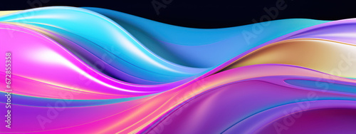 Abstract 3D depiction of colorful  reflective waves creating a rhythmic and captivating pattern.