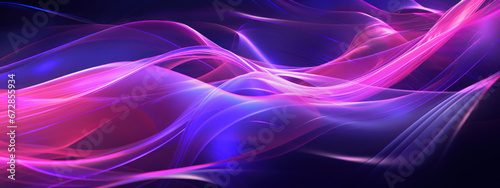 Vibrant 3D of neon purple wave glowing against a dark backdrop.