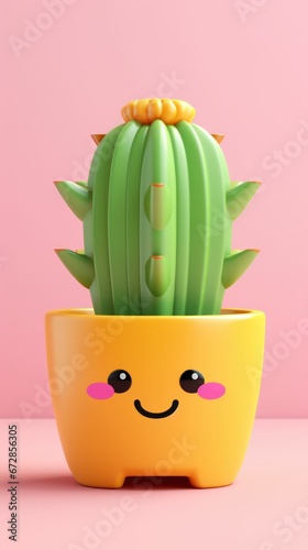 Cute and Kawaii Happy Cactus Plant