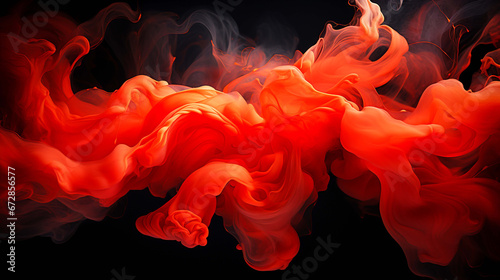 Red smoke and swirls on a black background in the style of loose and fluid forms,