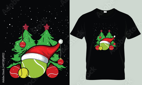 tennis ball wearing Santa cap, chritsmas t shirt design