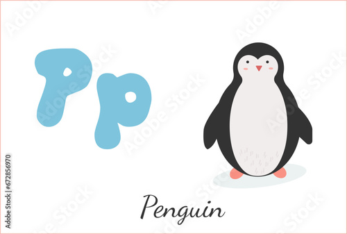 Penguin for the English alphabet letter P