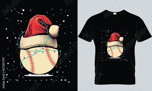 Baseball and santa cap in snowfall land, Baseball man, chritsmas shirt design
