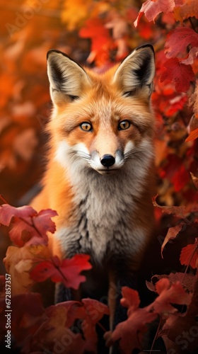 Beautiful fox lost in beauty of autumn forest