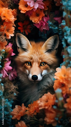 Fox portrait and flowers
