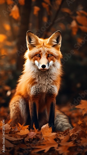 Beautiful fox lost in beauty of autumn forest © Sohaib q