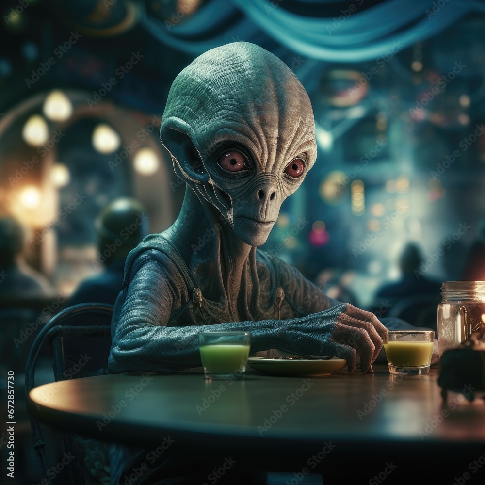 Extraterrestrial Enjoying an Earthly Brew: Intergalactic Tea Time