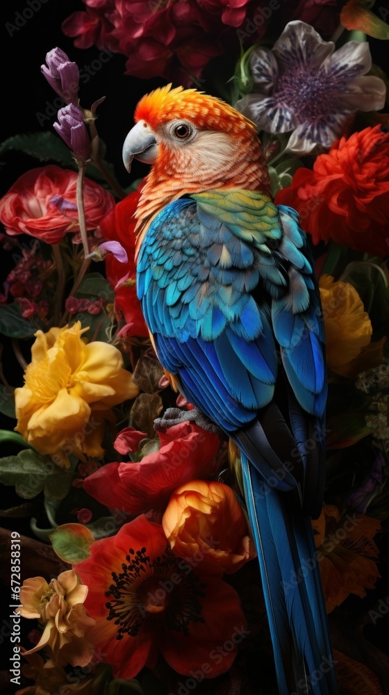 Fototapeta premium Beautiful Rare Bird and Spring Flowers