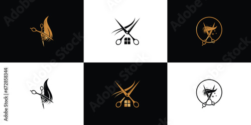 Hair salon logo design with beauty salon creative concept Premium Vector